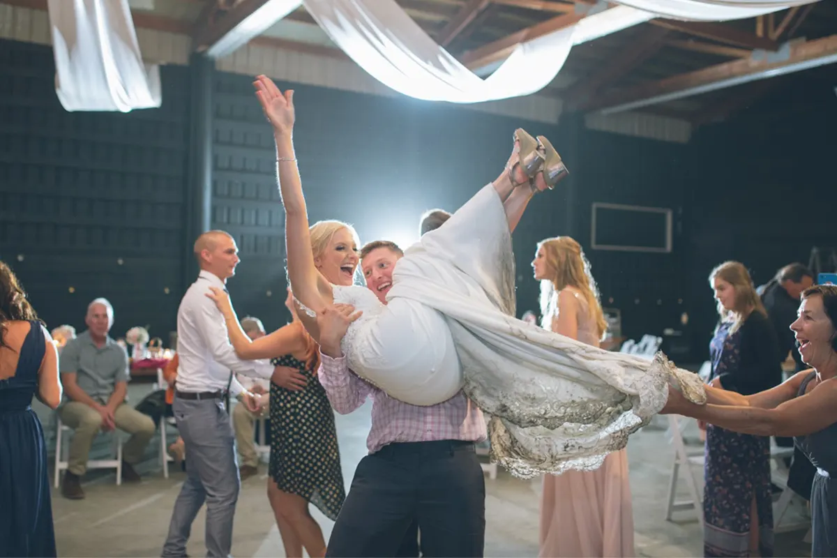 happy bride in the air wedding dj